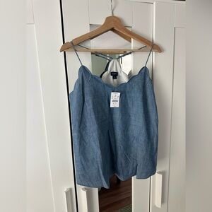 J. Crew Camisole Top in Light Blue Chambray with Scallop Neckline Women’s 8